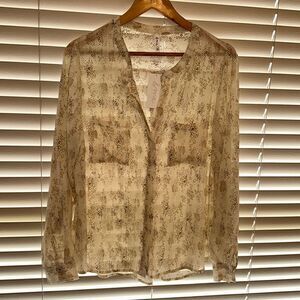 &me 14 Python Snake Print V Neck Button Down Sheer Career Blouse